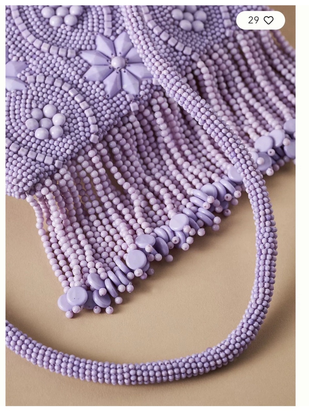 NWT Anthropologie Lilac Beaded Floral Mini Tote with Fringe lavender purple - Picture 5 of 13